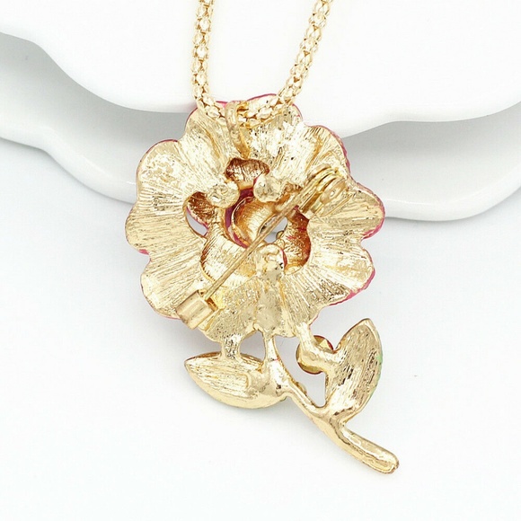 Purple Rhinestone Flower Necklace/Pin - Picture 4 of 4